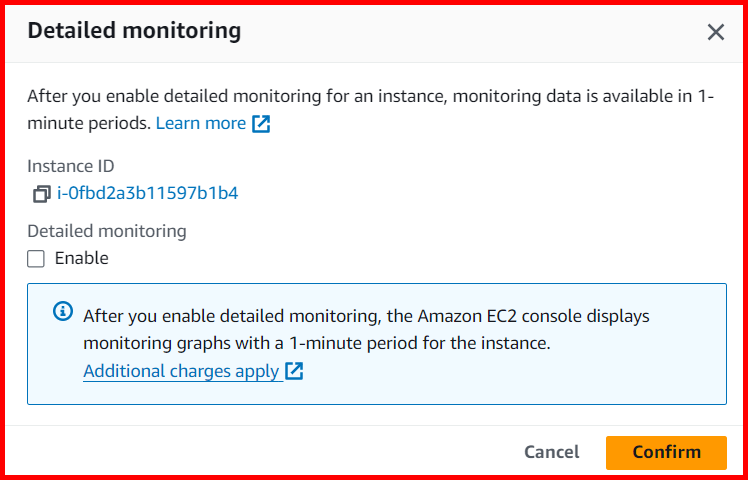 Picture showing the screen to enable detailed monitoring